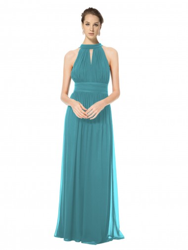 Sleeveless Hunter Halter Neck Keyhole Back Soft Chiffon A-Line Bridesmaid Dress Brisbane