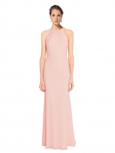 Sleeveless Pink Spaghetti Straps Chiffon A-Line Bridesmaid Dress Brisbane