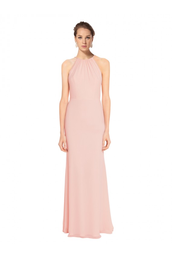 Sleeveless Pink Spaghetti Straps Chiffon A-Line Bridesmaid Dress Brisbane