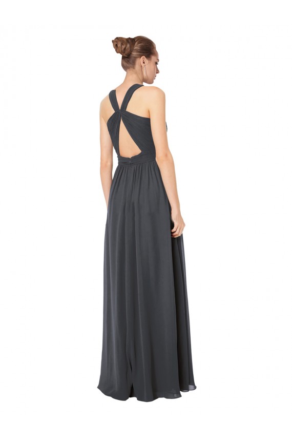 Sleeveless Stormy Silver Halter Neck Keyhole Back Soft Chiffon A-Line Bridesmaid Dress Brisbane