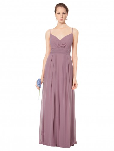 Sleeveless Spaghetti Straps Open Back Soft Chiffon A-Line Bridesmaid Gowns Brisbane