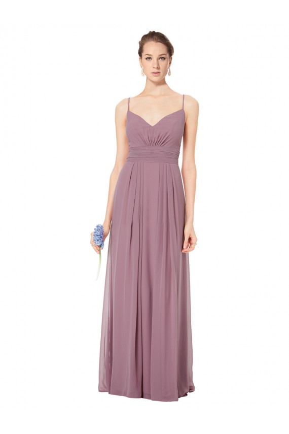 Sleeveless Spaghetti Straps Open Back Soft Chiffon A-Line Bridesmaid Gowns Brisbane