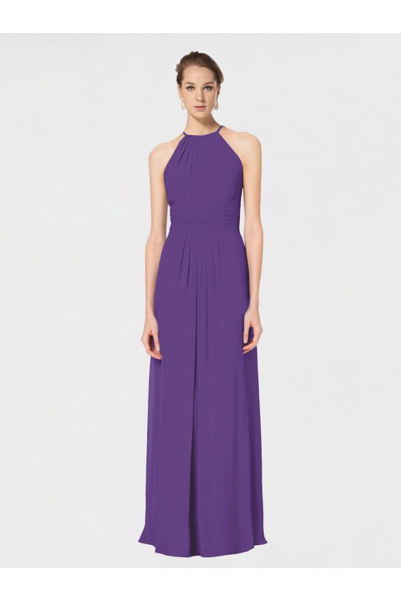Sleeveless Plum Purple Spaghetti Straps Criss Cross Back Soft Chiffon A-Line Bridesmaid Dress Brisbane