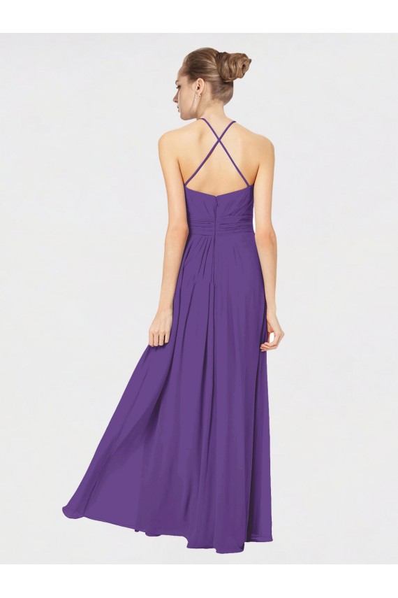 Sleeveless Plum Purple Spaghetti Straps Criss Cross Back Soft Chiffon A-Line Bridesmaid Dress Brisbane