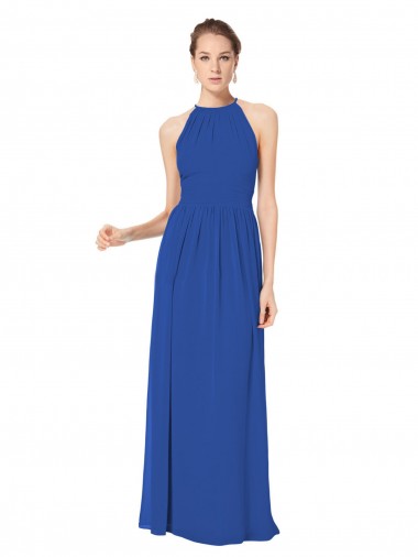 Sleeveless Royal Blue Halter Neck Keyhole Back Chiffon A-Line Bridesmaid Dress / Evening Dress Brisbane