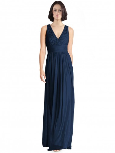 Sleeveless Dark Navy V-Neck Chiffon A-Line Bridesmaid Dress Brisbane