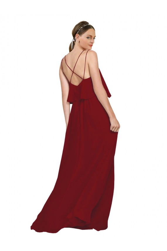 Sleeveless Spaghetti Straps Criss Cross Open Back Chiffon A-Line Bridesmaid Dress Brisbane