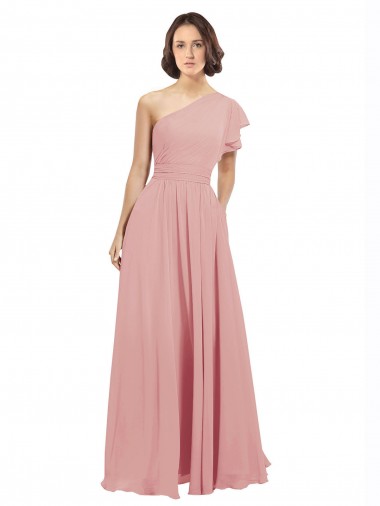 Sleeveless Bliss Pink One Shoulder Chiffon A-Line Bridesmaid Dress / Evening Dress Brisbane