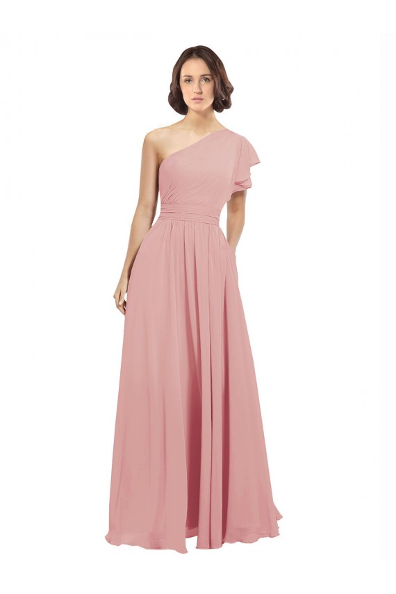 Sleeveless Bliss Pink One Shoulder Chiffon A-Line Bridesmaid Dress / Evening Dress Brisbane