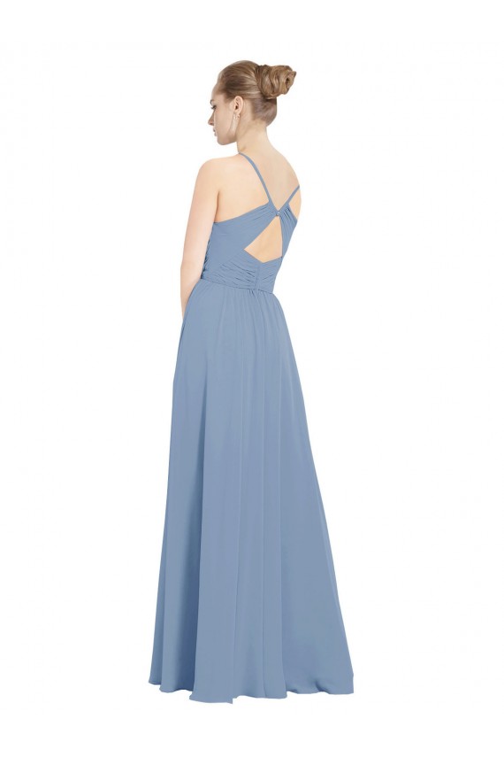 Sleeveless Dusty Blue V-Neck V-Back Soft Chiffon A-Line Evening Dress / Bridesmaid Dress Brisbane