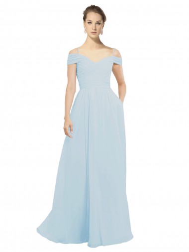 Sleeveless Sea Glass Off the Shoulder Soft Chiffon A-Line Evening Dress / Bridesmaid Dress Brisbane