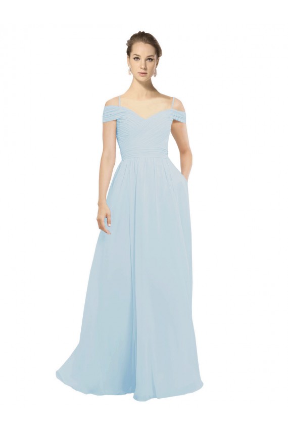 Sleeveless Sea Glass Off the Shoulder Soft Chiffon A-Line Evening Dress / Bridesmaid Dress Brisbane