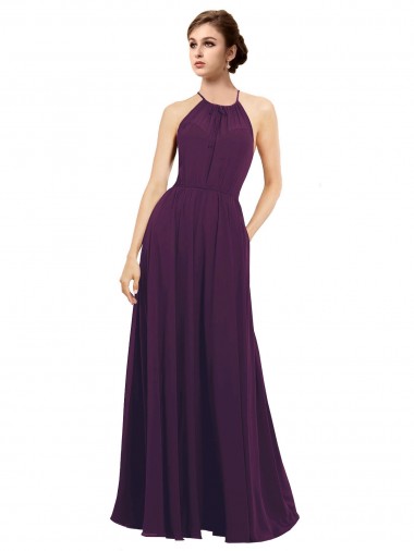 Sleeveless Grape Halter Neck Keyhole Back Chiffon A-Line Bridesmaid Dress / Evening Dress Brisbane