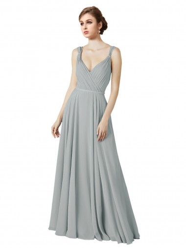 Sleeveless Silver V-Neck Chiffon A-Line Bridesmaid Dress / Evening Dress Brisbane