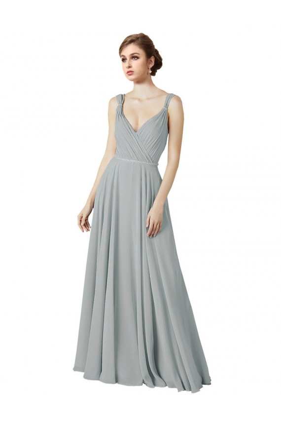 Sleeveless Silver V-Neck Chiffon A-Line Bridesmaid Dress / Evening Dress Brisbane