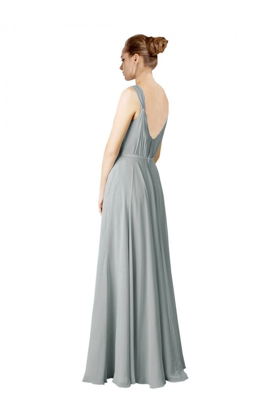 Sleeveless Silver V-Neck Chiffon A-Line Bridesmaid Dress / Evening Dress Brisbane