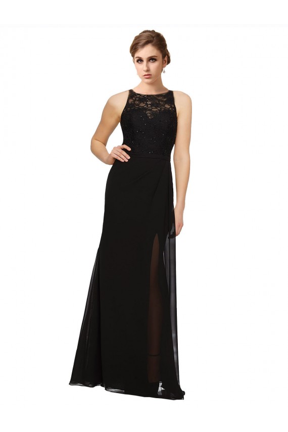 Sleeveless High Neck Soft Chiffon & Lace Sheath Bridesmaid Dress Brisbane