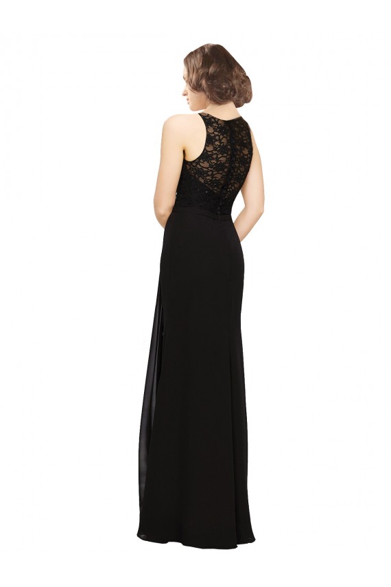 Sleeveless High Neck Soft Chiffon & Lace Sheath Bridesmaid Dress Brisbane