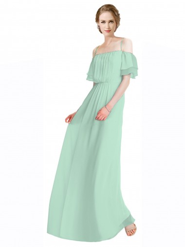 Sleeveless Mint Green Off the Shoulder Soft Chiffon A-Line Bridesmaid Dress Brisbane