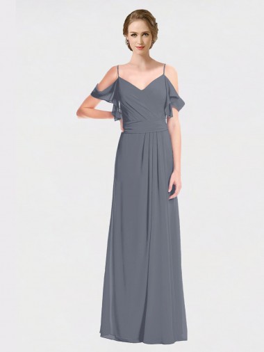 Flutter Sleeves Off the Shoulder V-Back Soft Chiffon A-Line Bridesmaid Dress Brisbane