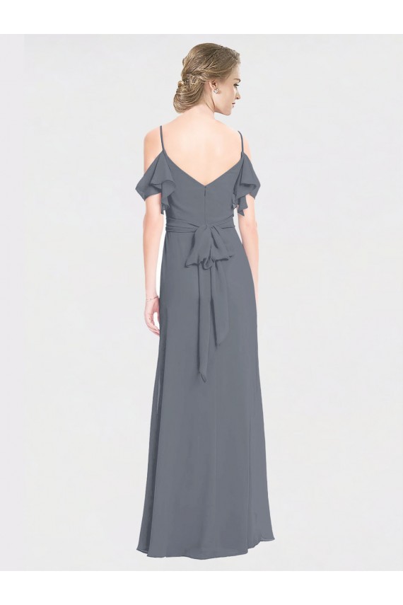 Flutter Sleeves Off the Shoulder V-Back Soft Chiffon A-Line Bridesmaid Dress Brisbane