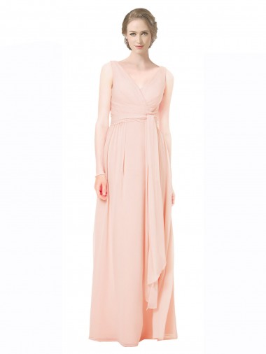 Sleeveless V-Neck V-Back Chiffon A-Line Wedding Party Dress Brisbane
