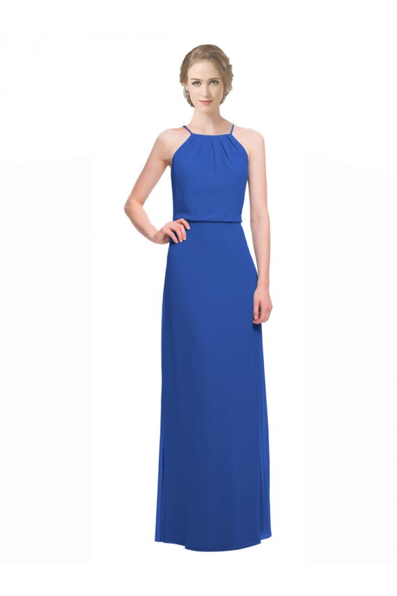 Sleeveless Blue Spaghetti Straps Low Back Soft Chiffon A-Line Bridesmaid Dress Brisbane