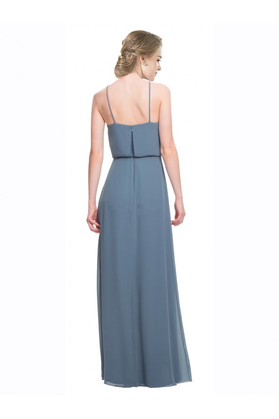 Sleeveless Blue Spaghetti Straps Low Back Soft Chiffon A-Line Bridesmaid Dress Brisbane
