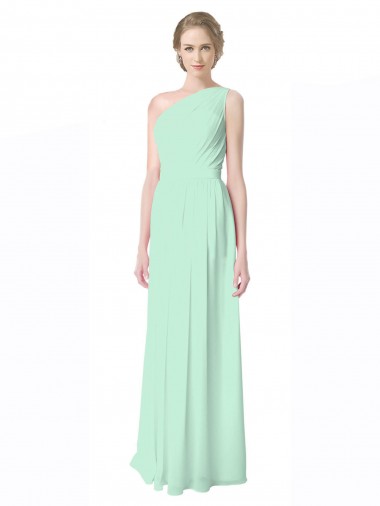 Sleeveless Mint Green One Shoulder Soft Chiffon A-Line Bridesmaid Dress Brisbane