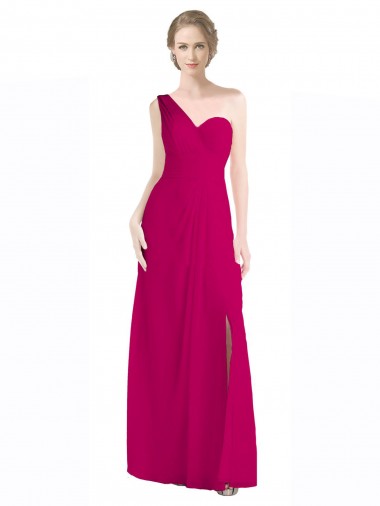 Sleeveless Red One Shoulder Soft Chiffon A-Line Bridesmaid Dress Brisbane