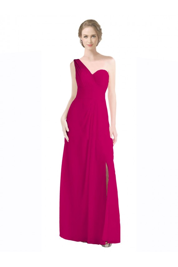 Sleeveless Red One Shoulder Soft Chiffon A-Line Bridesmaid Dress Brisbane