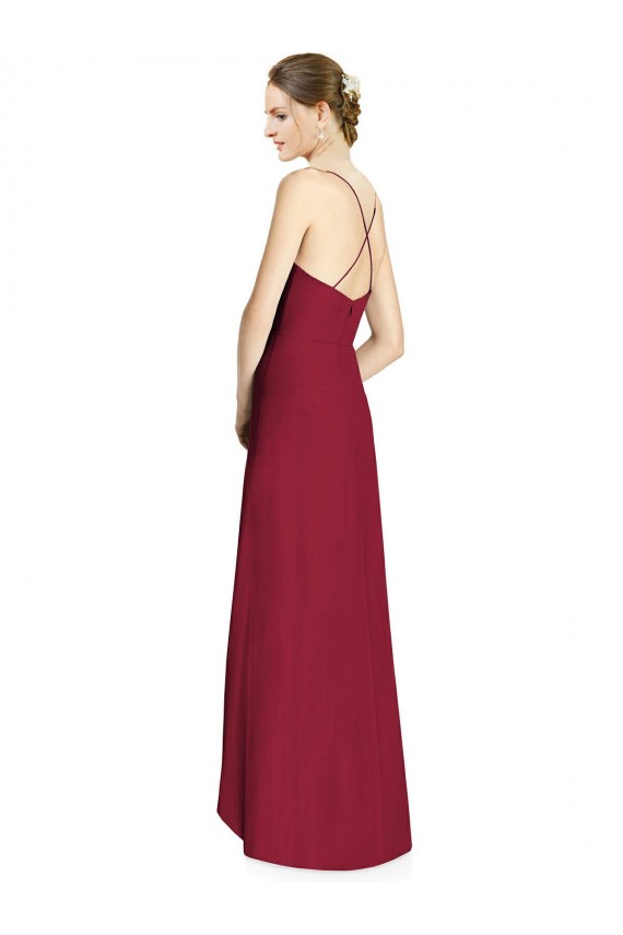 Sleeveless Burgundy Spaghetti Straps Open Back Soft Chiffon A-Line High Low Bridesmaid Dress Brisbane