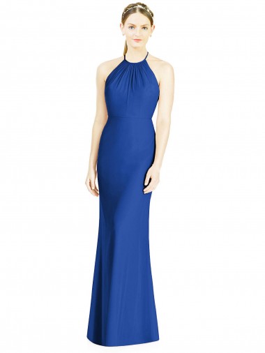 Sleeveless Halter Neck Criss Cross Back Soft Chiffon Trumpet Bridesmaid Dress Brisbane