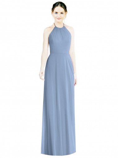 Sleeveless Halter Neck Low Back Chiffon A-Line Bridesmaid Dress Brisbane