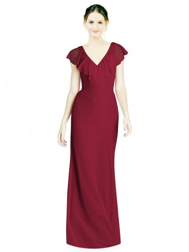 Sleeveless Burgundy V-Neck V-Back Soft Chiffon Trumpet Bridesmaid Dress Brisbane