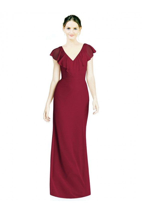 Sleeveless Burgundy V-Neck V-Back Soft Chiffon Trumpet Bridesmaid Dress Brisbane