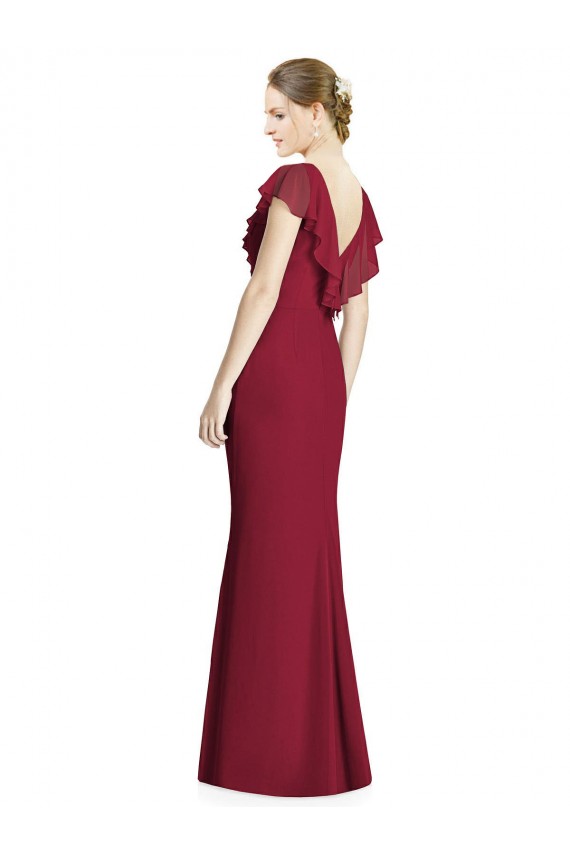 Sleeveless Burgundy V-Neck V-Back Soft Chiffon Trumpet Bridesmaid Dress Brisbane