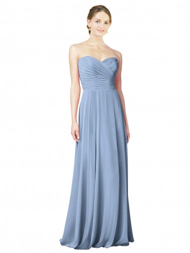 Sleeveless Dusty Blue Sweetheart Low Back Chiffon A-Line Bridesmaid Dresses Brisbane