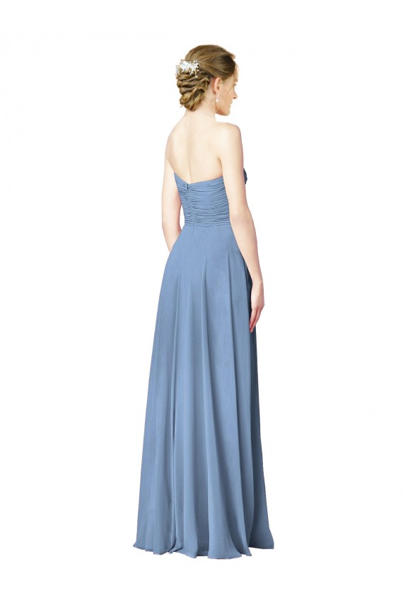 Sleeveless Dusty Blue Sweetheart Low Back Chiffon A-Line Bridesmaid Dresses Brisbane