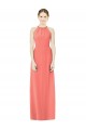 Sleeveless Coral Halter Neck Open Back Soft Chiffon A-Line Bridesmaid Dress Brisbane