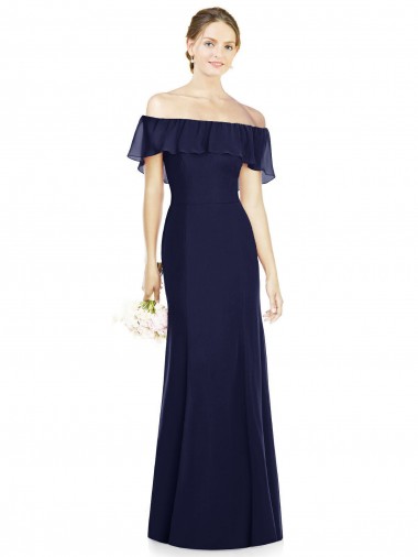 Sleeveless Dark Navy Off the Shoulder Soft Chiffon Trumpet Bridesmaid Dress Brisbane