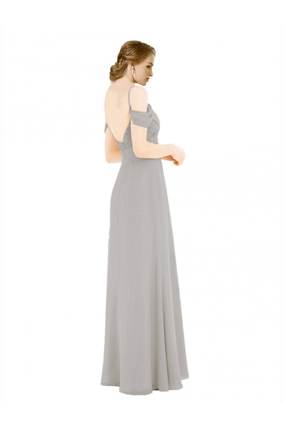Cold Shoulder Off the Shoulder Open Back Soft Chiffon & Lace A-Line Bridesmaid Dress Brisbane