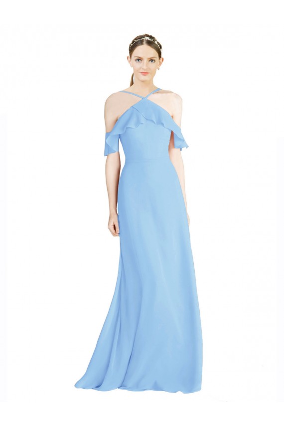 Cold Shoulder Halter Neck Low Back Soft Chiffon A-Line Formal Dress / Bridesmaid Dress Brisbane