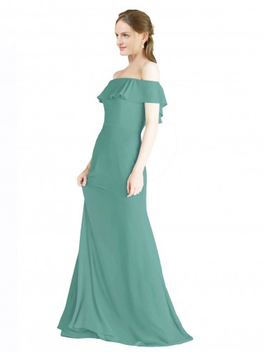 Sleeveless Icelandic Silver Off the Shoulder Soft Chiffon A-Line Bridal Party Dress Brisbane