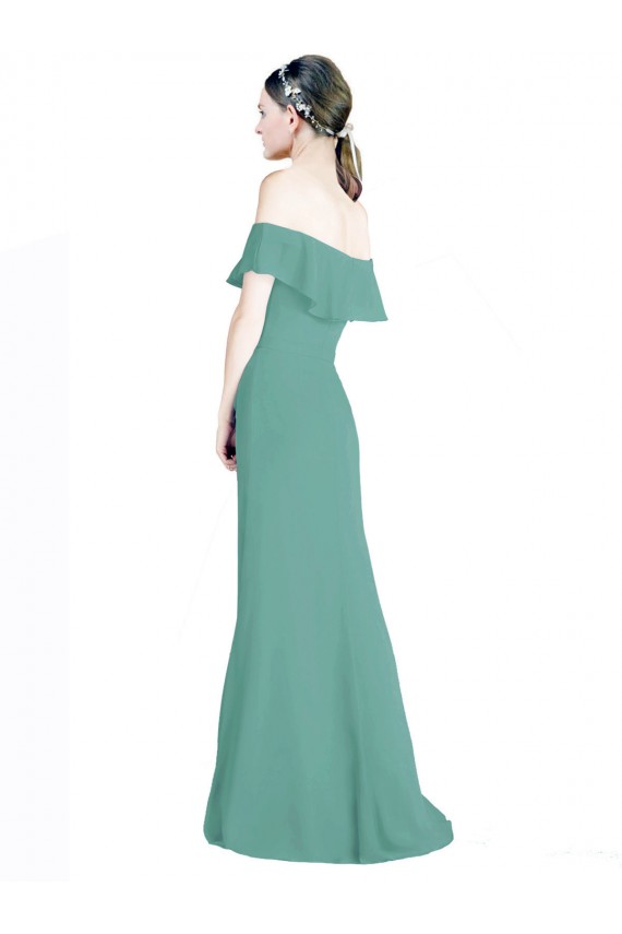 Sleeveless Icelandic Silver Off the Shoulder Soft Chiffon A-Line Bridal Party Dress Brisbane