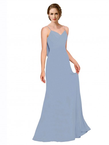 Sleeveless Dusty Blue Spaghetti Straps Chiffon A-Line Bridesmaid Dress / Evening Dress Brisbane
