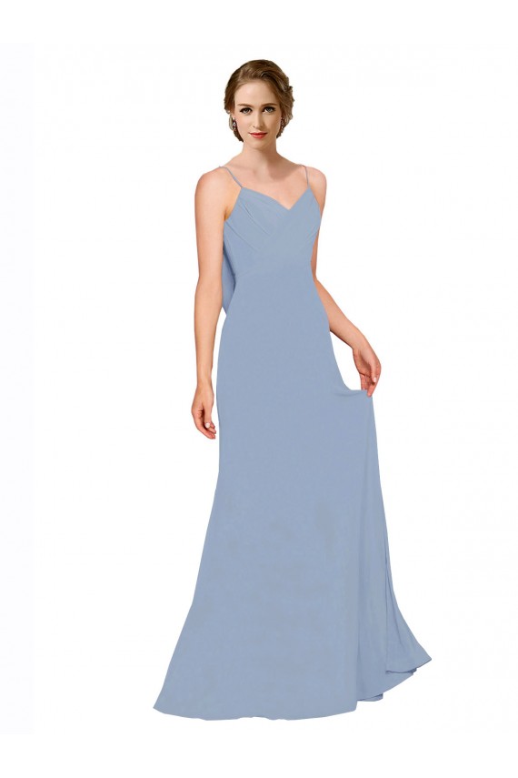 Sleeveless Dusty Blue Spaghetti Straps Chiffon A-Line Bridesmaid Dress / Evening Dress Brisbane