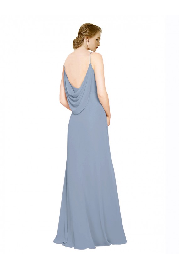 Sleeveless Dusty Blue Spaghetti Straps Chiffon A-Line Bridesmaid Dress / Evening Dress Brisbane