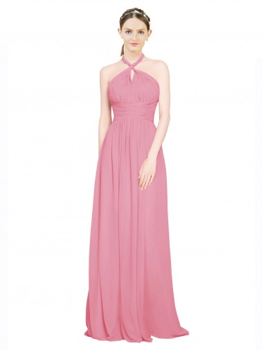 Sleeveless Skin Pink Halter Neck Chiffon A-Line Bridesmaid Dress / Evening Dress Brisbane