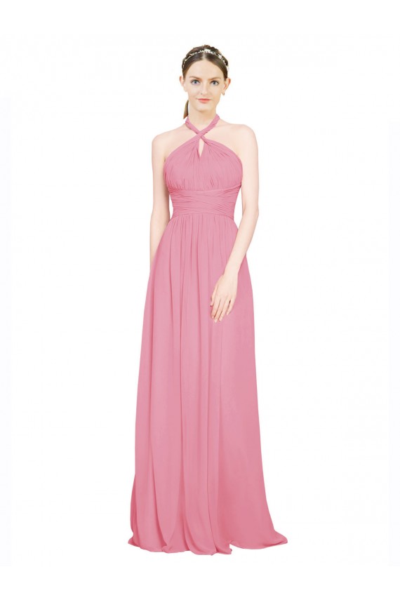 Sleeveless Skin Pink Halter Neck Chiffon A-Line Bridesmaid Dress / Evening Dress Brisbane